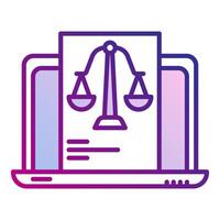 Laptop und Gerechtigkeit Rahmen Symbol, Richter und Gericht Werkzeuge Symbol vektor