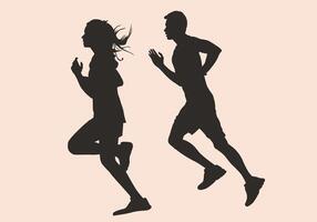 aktiva människor löpning övning silhuett platt stil. man kvinna Gym joggning svart och vit.. isolerat objekt på mjuk Färg. vektor