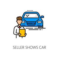 bil företag, återförsäljare säljare översikt ikon vektor