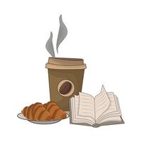 Illustration von Kaffee, Buch und Croissant vektor