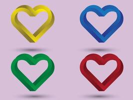 einstellen von 4 verdrehte 3d Herz Logos mit Sanft Pastell- lila Hintergrund vektor