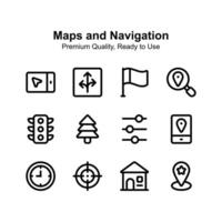 Pack von Karten und Navigation Prämie Qualität Symbole vektor