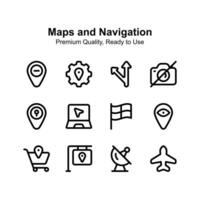 prüfen diese Prämie Qualität Karten und Navigation Symbole einstellen vektor