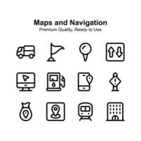 einzigartig Stil Karten und Navigation Symbole einstellen editierbar Design vektor