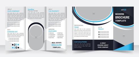professionell företags- verklig egendom, hus försäljning layout för företag trifold broschyr. kreativ tre vika ihop, tri-faldig trend design vektor