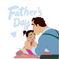 Vaters Tag. glücklich International Vaters Tag Konzept. Vater mit ihr Tochter. Eltern Liebe. ein Vater Küsse seine Tochter. Karikatur Illustration vektor