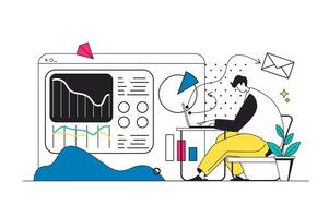 groß Daten Analyse Gliederung Netz Konzept im modern eben Linie Design. Analytiker Arbeiten mit Datum Armaturenbrett, Überwachung online Diagramme und Grafiken, Herstellung Geschäft Statistik Forschung. Illustration vektor