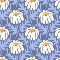 ästhetisch zeitgenössisch nahtlos Muster mit Gänseblümchen Blumen. Weiß Kamille auf Blau vektor