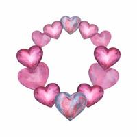 runden Rahmen gemacht von einfach Aquarell lila Herzen zum glücklich Valentinsgrüße Tag Karte oder T-Shirt Design. Romantik, Beziehung und Liebe. Herz Illustration. Hand gezeichnet Stil vektor