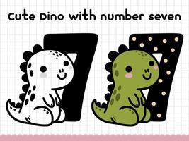 süß Gekritzel Dinosaurier mit Nummer Sieben zum Vorschulkinder. Illustration. vektor