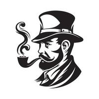 Mann Rauchen ein Rohr Bild Logo Design isoliert auf Weiß vektor