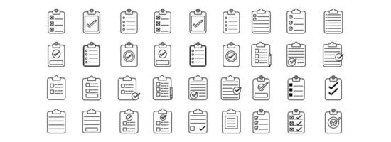 umfassend Papier Checkliste einstellen von Symbole Vorlagen zum effizient Planung vektor