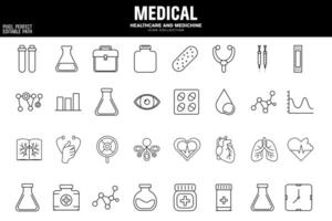 nödsituation medicinsk kit och Utrustning ikon uppsättning för sjukvård vektor