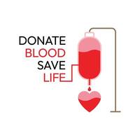 donera blod spara liv design, en flaska är bifogad till en stå och från den de blod är strömmande in i de hjärta. vektor