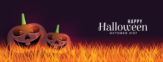 unheimlich Halloween Banner mit Lachen Kürbisse Design vektor