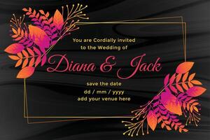 mörk bröllop kort design med blomma dekoration vektor