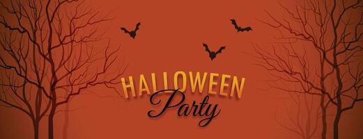 Halloween Party Banner mit Baum und Fledermäuse vektor