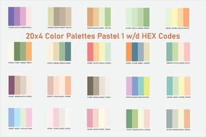 Farbe Paletten Pastell- 20 x 4 mit verhexen Codes anders und mischen Trend beschwingt Farbe Farbfelder Farbe Palette Platz Farbe Palette Gemälde vektor