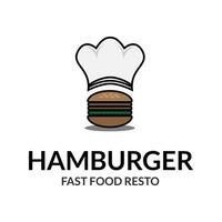 Burger mit Köche Hut auf oben perfekt zum ein Fachmann schnell Essen Restaurant Logo vektor