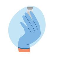 Arzt tragen steril Handschuhe halten Ampulle mit Impfstoff zum Injektion. Gesundheit Pflege Konzept vektor