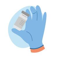 läkare hand i sudd handske innehar ampull med vaccin. hälsa vård begrepp vektor