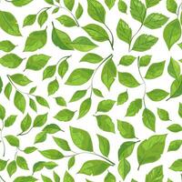 nahtlos Muster Eigenschaften verschiedene Schatten und Formen von Grün Blätter gegen ein Weiß Hintergrund. perfekt zum Natur-Themen Entwürfe, umweltfreundlich Verpackung, und botanisch Abbildungen vektor