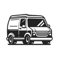 Ladung Kleinbus Illustration. van Straße Ausflug und Strand Urlaub. Ladung Minivan schwarz und Weiß vektor