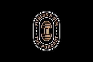 Podcast mit Mikrofon und Hantel Logo Design zum Fitnessstudio Sport und gesund Unterhaltung vektor