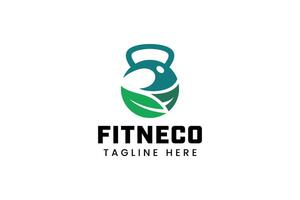 Kessel Glocke mit Blatt Laub Logo Design zum Fitness trainieren Fitnessstudio Yoga gesund Sport vektor