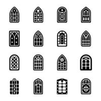 bunt av moské och kyrka fönster glyf ikoner vektor