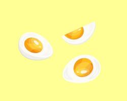 hart gekocht geschnitten Eier einstellen im eben Stil. organisch Lebensmittel. Illustration von ein Hähnchen Ei isoliert auf Weiß Hintergrund. vektor