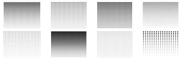 Sammlung von Halbton Punkt Muster Hintergrund. monochromatisch Halbton Muster mit allmählich Punkt Größe Variationen. isoliert Illustration vektor