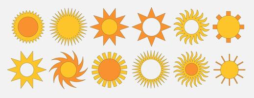 uppsättning av retro Sol form. geometrisk sätta dit siffror i årgång 70s 60s stil. solstråle samling. vektor