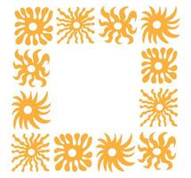 abstrakt modern kurvig Rahmen mit abstrakt Sonne. Blumen- Rand im Boho minimal Stil. Gelb Farben vektor