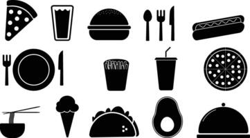 Basic schwarz und Weiß Essen Symbole vektor
