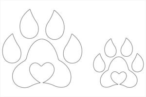 Hund Pfote im kontinuierlich einer Linie Kunst Zeichnung von Haustier Tier Fuß drucken Konzept Gliederung vektor
