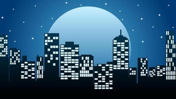 stadsbild illustration av horisont byggnad med full måne natt vektor