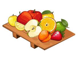 Teller mit Früchte. Teller von Früchte Illustration. organisch Design Konzept. Hand gezeichnet Früchte Sammlung. Obst Teller isoliert. Bauernhof Produkte. vektor