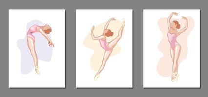 Ballerina Illustration, Ballerinas Posen. Gymnastik Mädchen. Mädchen Tanzen klassisch Choreographie. Ballett einstellen weiblich. pointe Schuhe. Hand gezeichnet Kunst Arbeit isoliert auf Weiß Hintergrund vektor