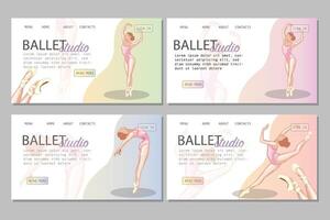 einstellen von Promo Banner Ballett. Ballerina Illustration, Gymnastik Mädchen. Sport, gesund Lebensstil, Fitnessstudio, Fitness, Flexibilität, dehnen. Hand gezeichnet Kunst Arbeit isoliert auf Weiß Hintergrund vektor