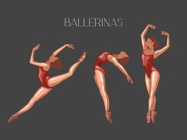 ballerina illustration, ballerinor poserar. gymnastik flicka. flicka dans klassisk koreografi. balett uppsättning kvinna. pointe skor. hand dragen konst arbete isolerat på vit bakgrund vektor