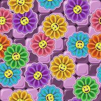 nahtlos Muster mit Mosaik Fliesen, bunt Emoji Kamille Blume Kind. groovig, Hippie, naiv Stil. gut zum Kleidung, Stoff, Textil, Oberfläche Design. vektor