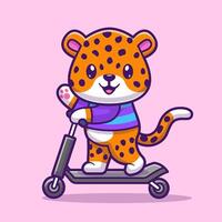 süß Gepard Tiger Reiten Roller elektrisch Karikatur vektor