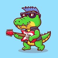 söt krokodil spelar elektrisk gitarr tecknad serie vektor