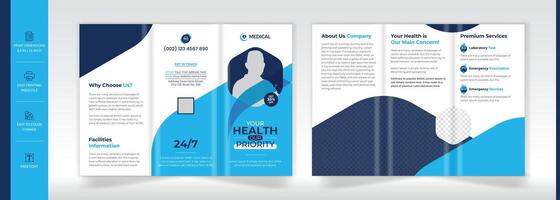 einzigartig dreifach Broschüre Design zum medizinisch und Gesundheitswesen Bedienung vektor