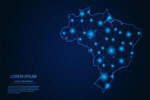 abstrakt bild Brasilien Karta - med blå glöd prickar och rader på mörk lutning bakgrund, 3d maska polygon nätverk förbindelse. vektor