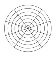 Polar- Gitter konzentrisch Kreise und Schritte. leer Polar- Graph Papier. Radar kreisförmig Graph Bildschirm. Gitter mit konzentrisch Kreise Diagramm. vektor