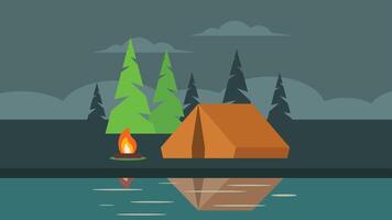 läger webbplats i de vild skog med tält illustration vektor