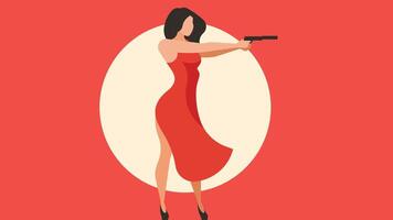weiblich Spion Agent mit ein Waffe Illustration vektor