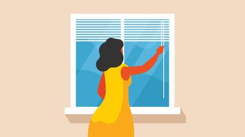 kvinna öppen de hus fönster nyanser illustration vektor